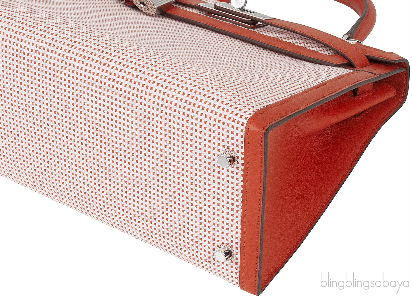 Kelly 28 Sellier Toile Quadrille Veau Swift Terre Battue-Mauve Sylvester-Blanc