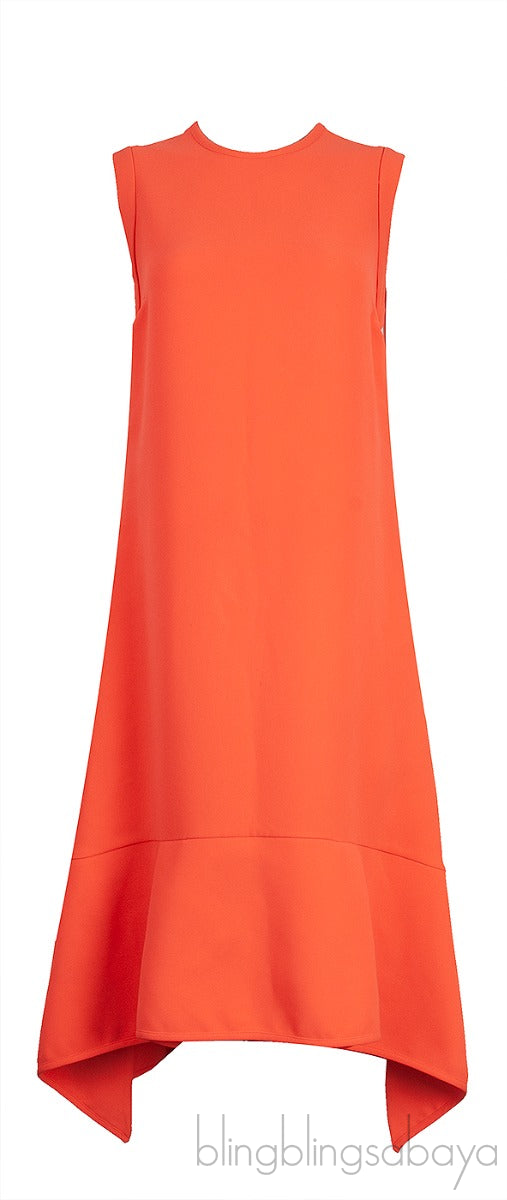 Orange Sleeveless Asymmetric Hem Midi Dress