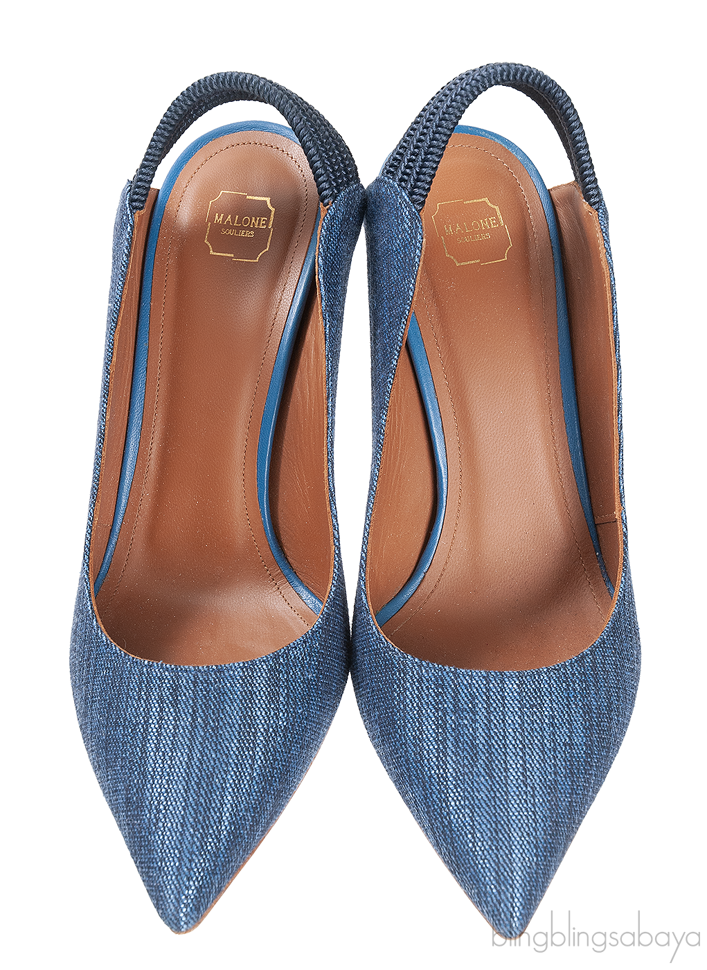 Malone Souliers Denim Pointed Toe Slingback Heels