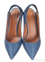 Malone Souliers Denim Pointed Toe Slingback Heels
