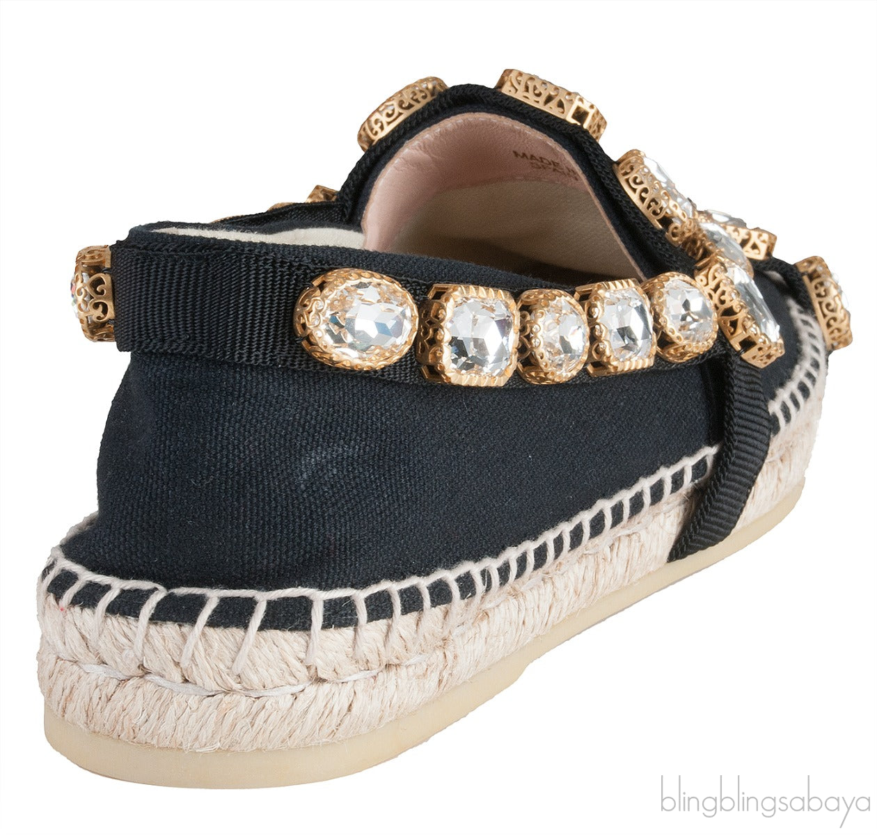 Gucci Pepita Black Canvas Crystal Espadrille