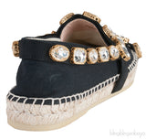 Gucci Pepita Black Canvas Crystal Espadrille
