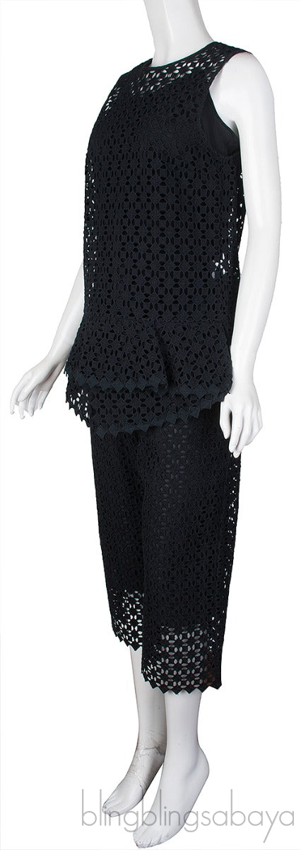 Perforated Black Top & Wide Leg Trouser