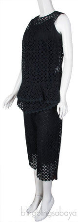 Perforated Black Top & Wide Leg Trouser