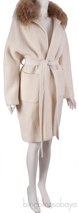 Ecru Lady Coat Fur Collar