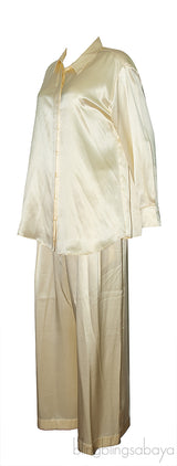 Light Yellow Silk-satin Wide-leg Pants & Silk Satin Shirt