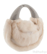 Ivory White Fur Crystal Handbag