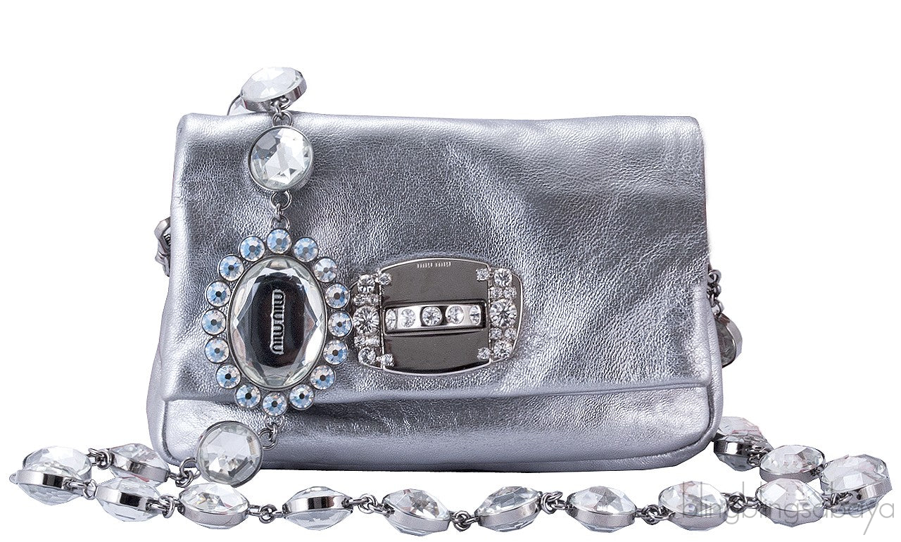 Metallic Silver Crystal Clutch Bag