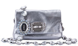 Metallic Silver Crystal Clutch Bag