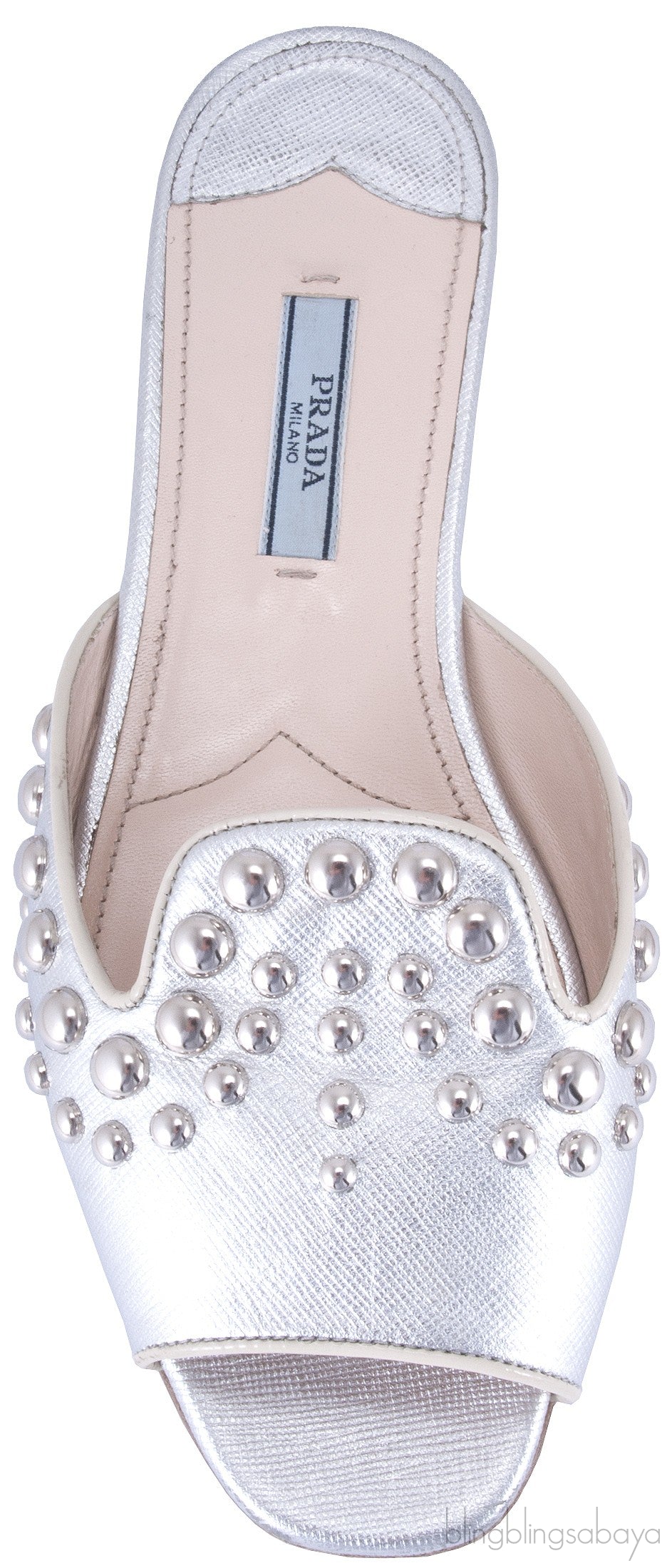 Studs Silver Saffiano Open Toe Slide