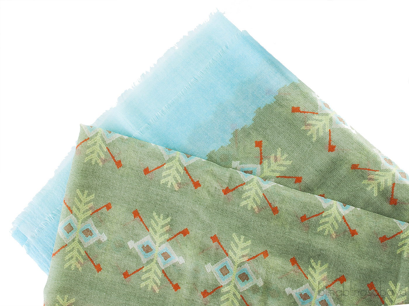 Moss Green Printed w/ Teal Trim Stole