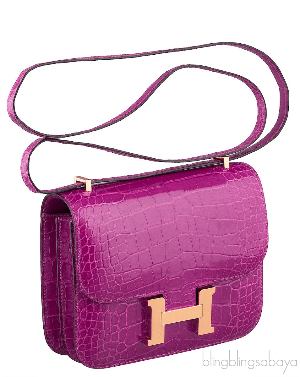 Constance III Mini Rose Pourpre Crocodile