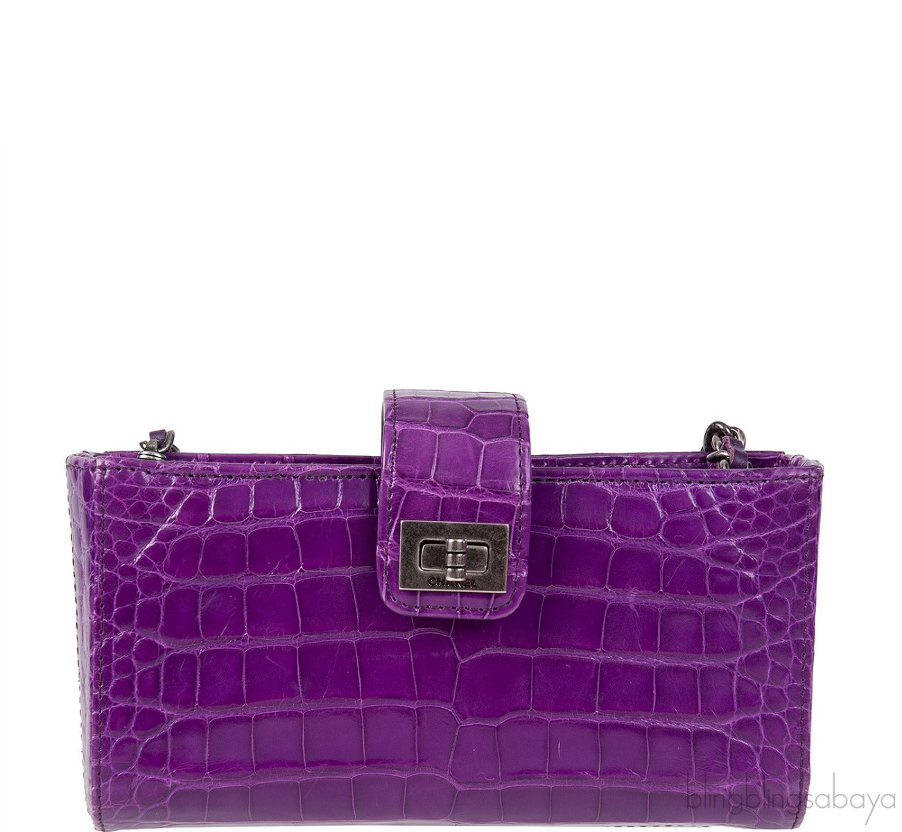 Chanel Purple Crocodile Phone Chain Pouch