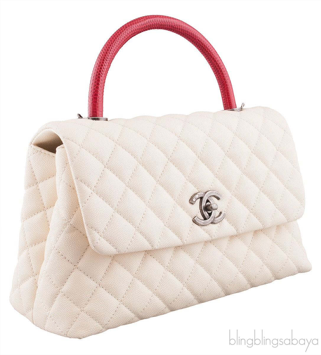 Coco White Caviar w/ Red Lizard Handle bag