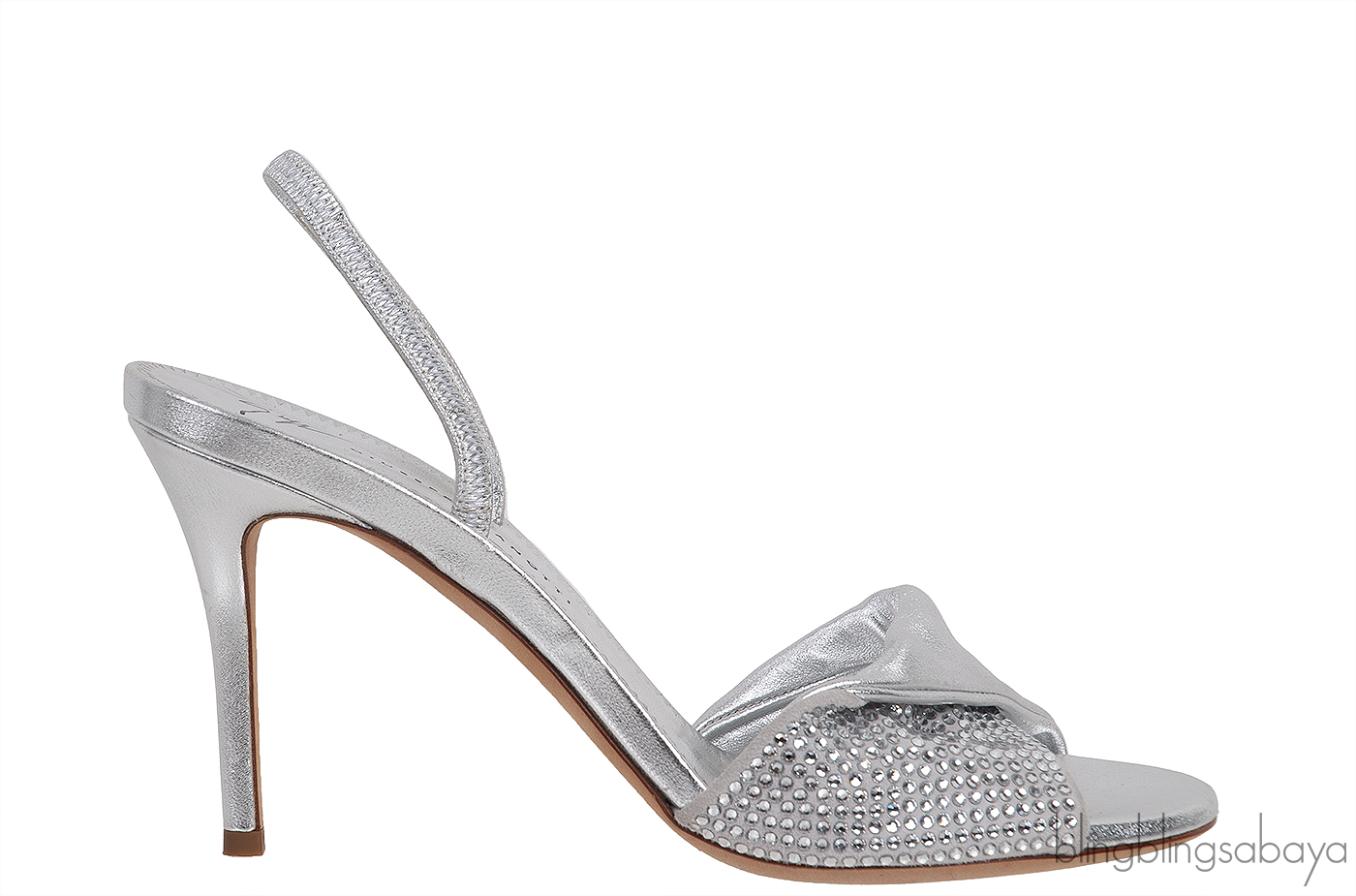 Giuseppe Zanotti Silver Crystal Embellished Vamp Slingback