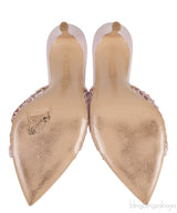Pink Fishnet Leather Trimmed Mules