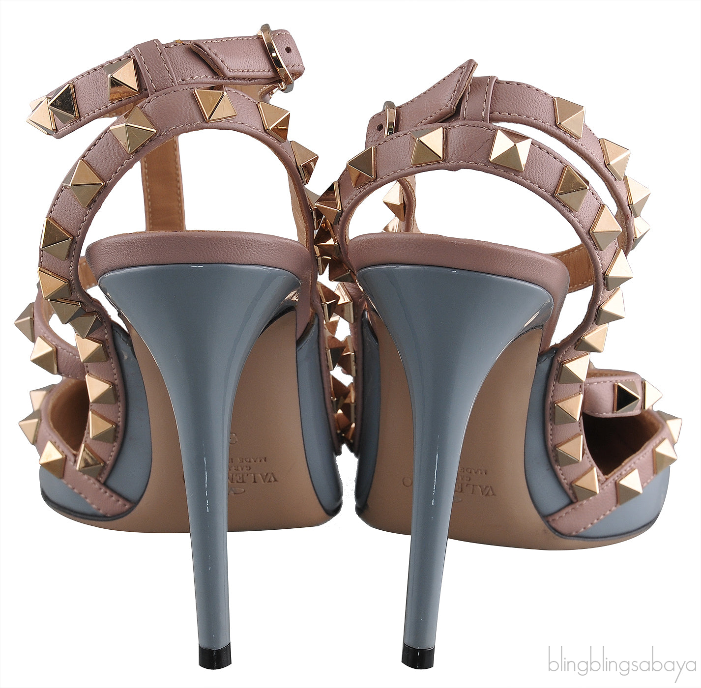 Valentino Garavani Blue Grey Patent Rockstuds Heels