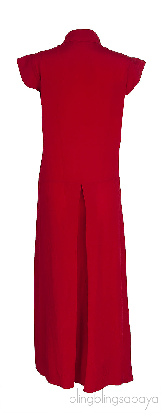 Red Bow Tie Neck Ruffle Trim Dress