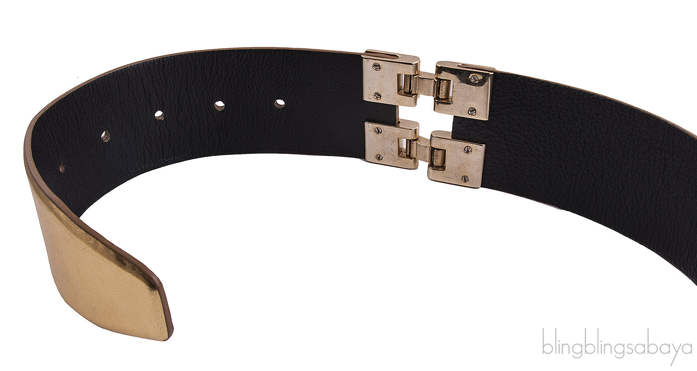 Oscar Dela Renta Metallic Gold Double Hinge Belt