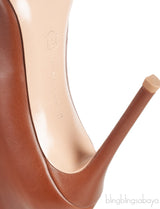 Vitello Luggage Tan Peep Toe Heels
