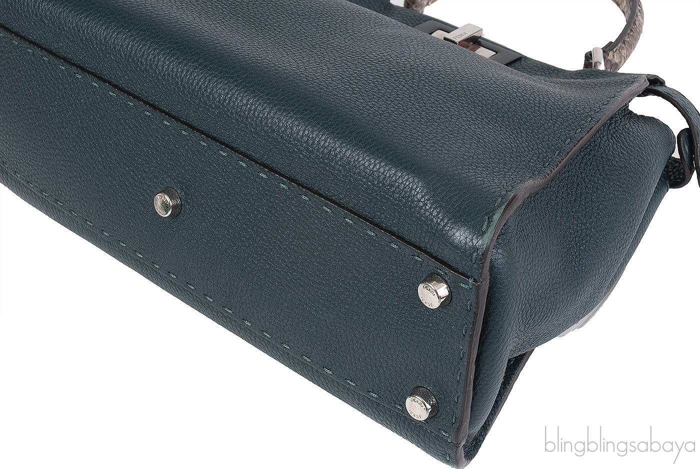 Fendi Selleria Peekaboo Dark Green Medium Python Handle Bag