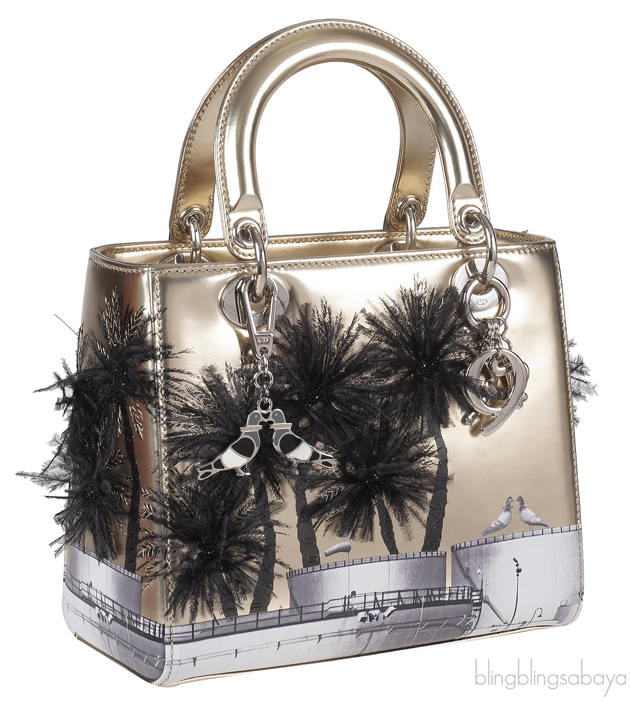 Christian Dior Lady Dior Art "Manal Aldowayan" Metallic Palm Art Bag