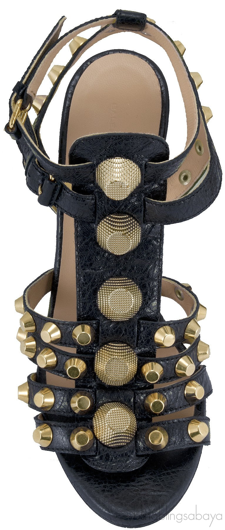 Black Leather Studded Wedge