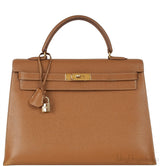 Vintage Kelly 35 Gold Courchevel Sellier GHW