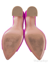 Amina Muaddi Magenta Pony Hair Caroline Sandals
