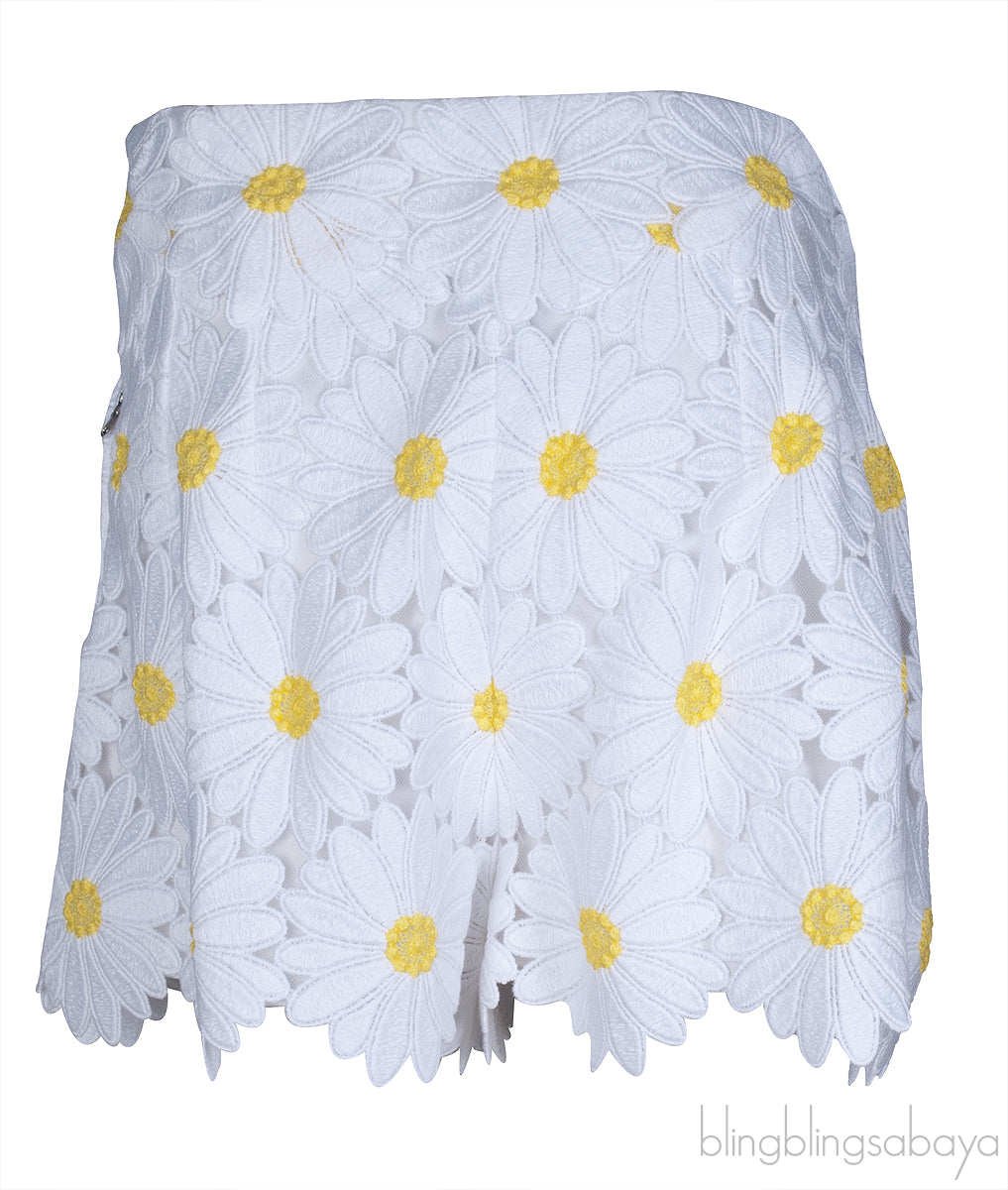 White Daisy Applique Shorts