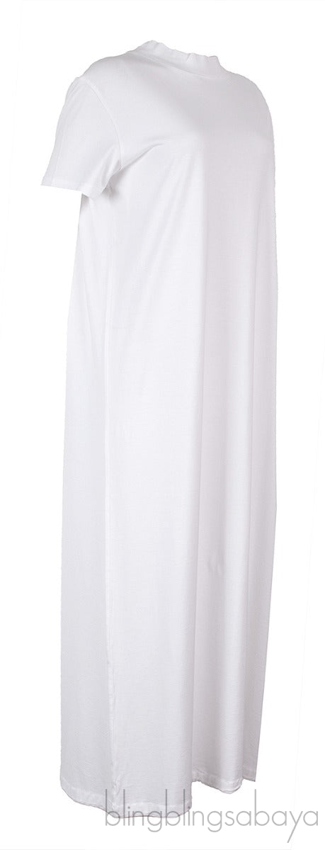 White Cotton Plain Maxi Dress