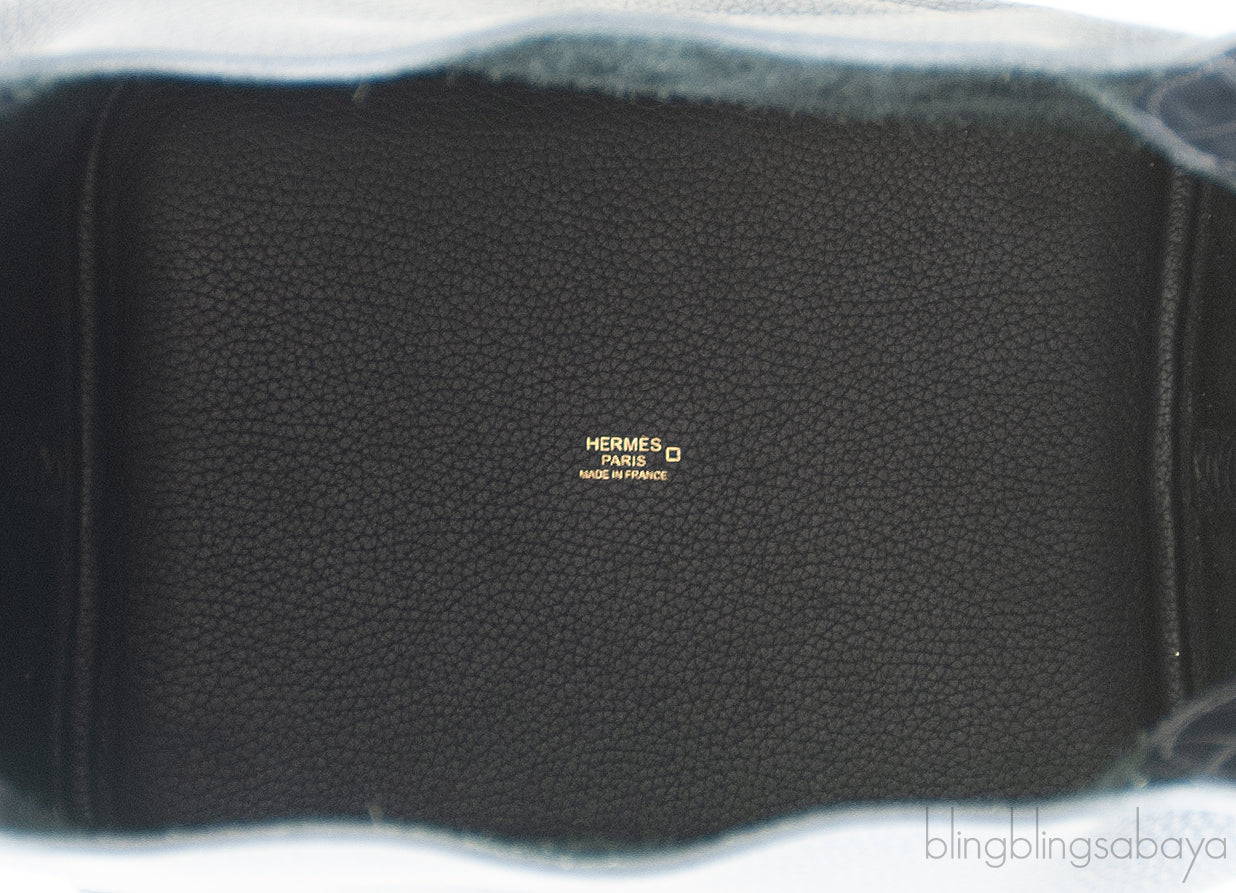 Hermes Picotin 22 Touch Black Matte Crocodile Handle Bag