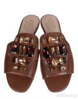 Tod\'s Flat Crystal Slip On Sandals