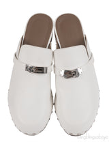 Hermes Carlota White Leather Mules