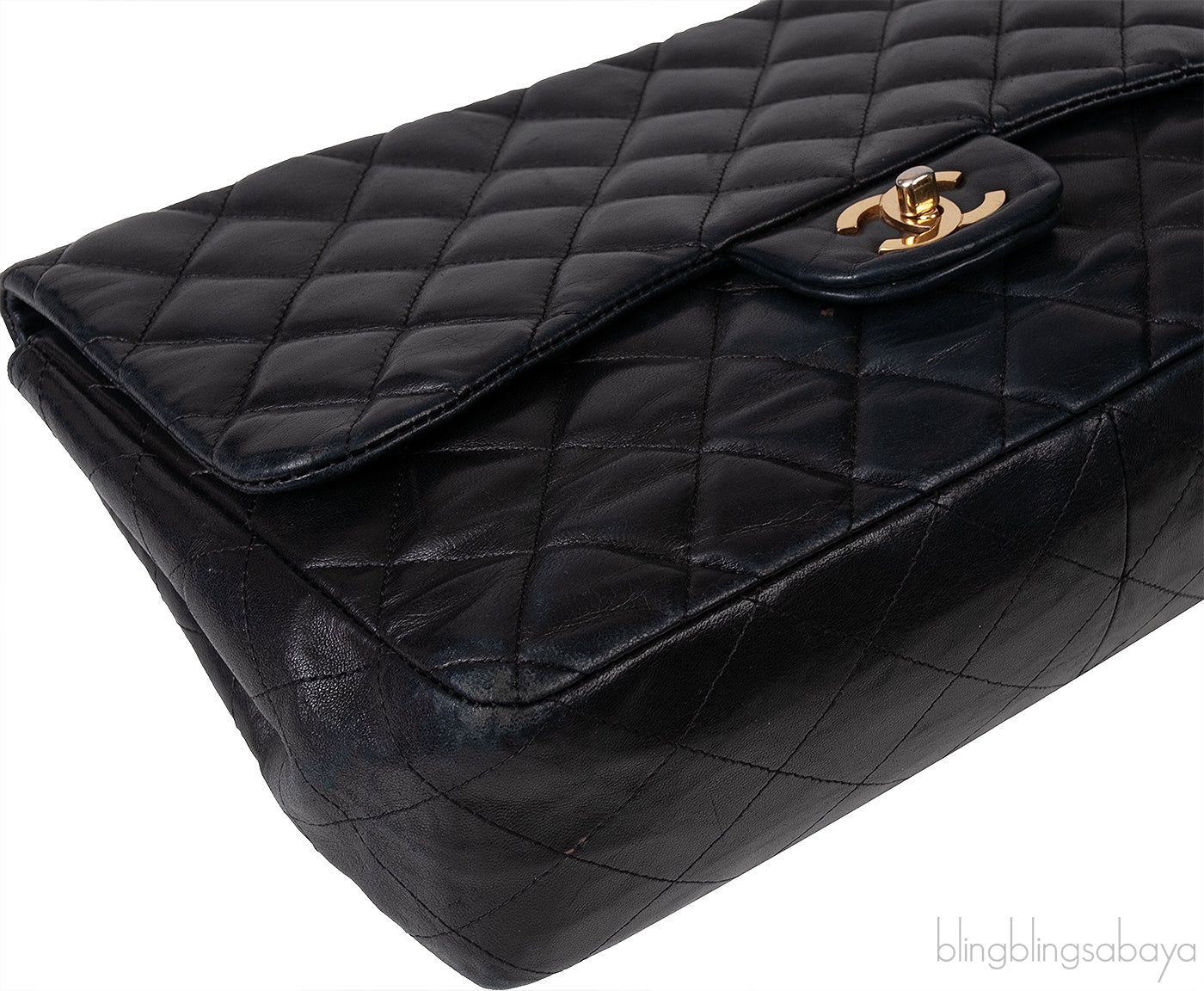 Black Quilted Vintage Jumbo Flap Bag GHW