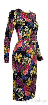 Floral Print Midi Dress Black