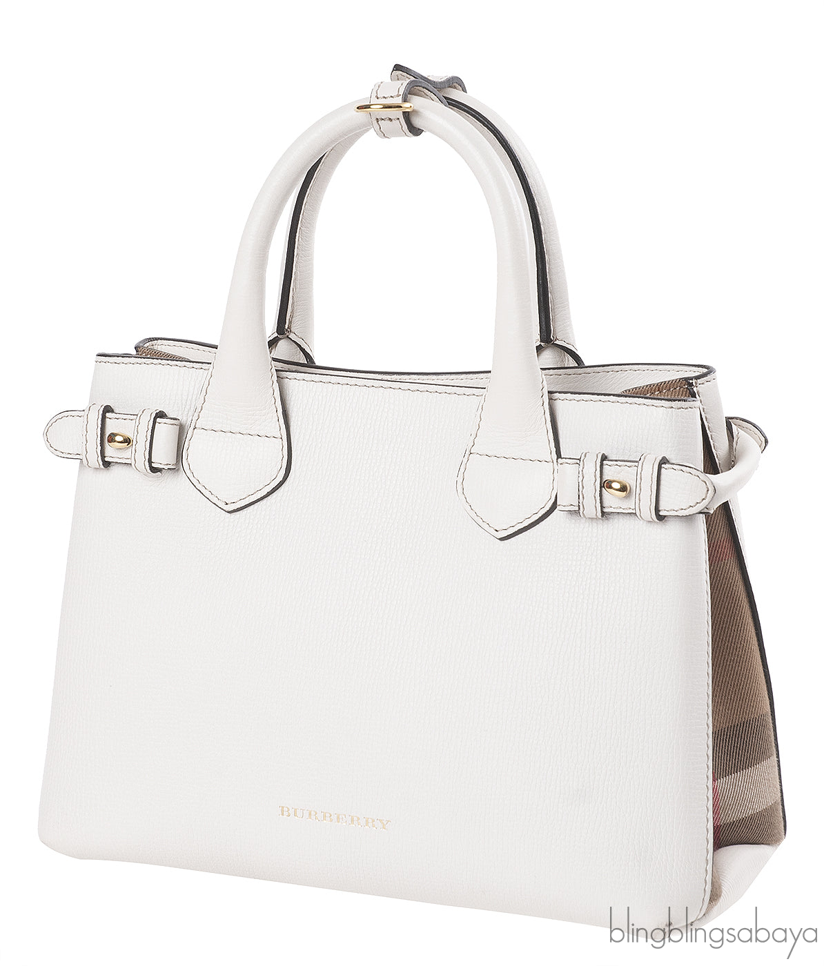 Burberry White & Checkered Banner Top Handle Bag