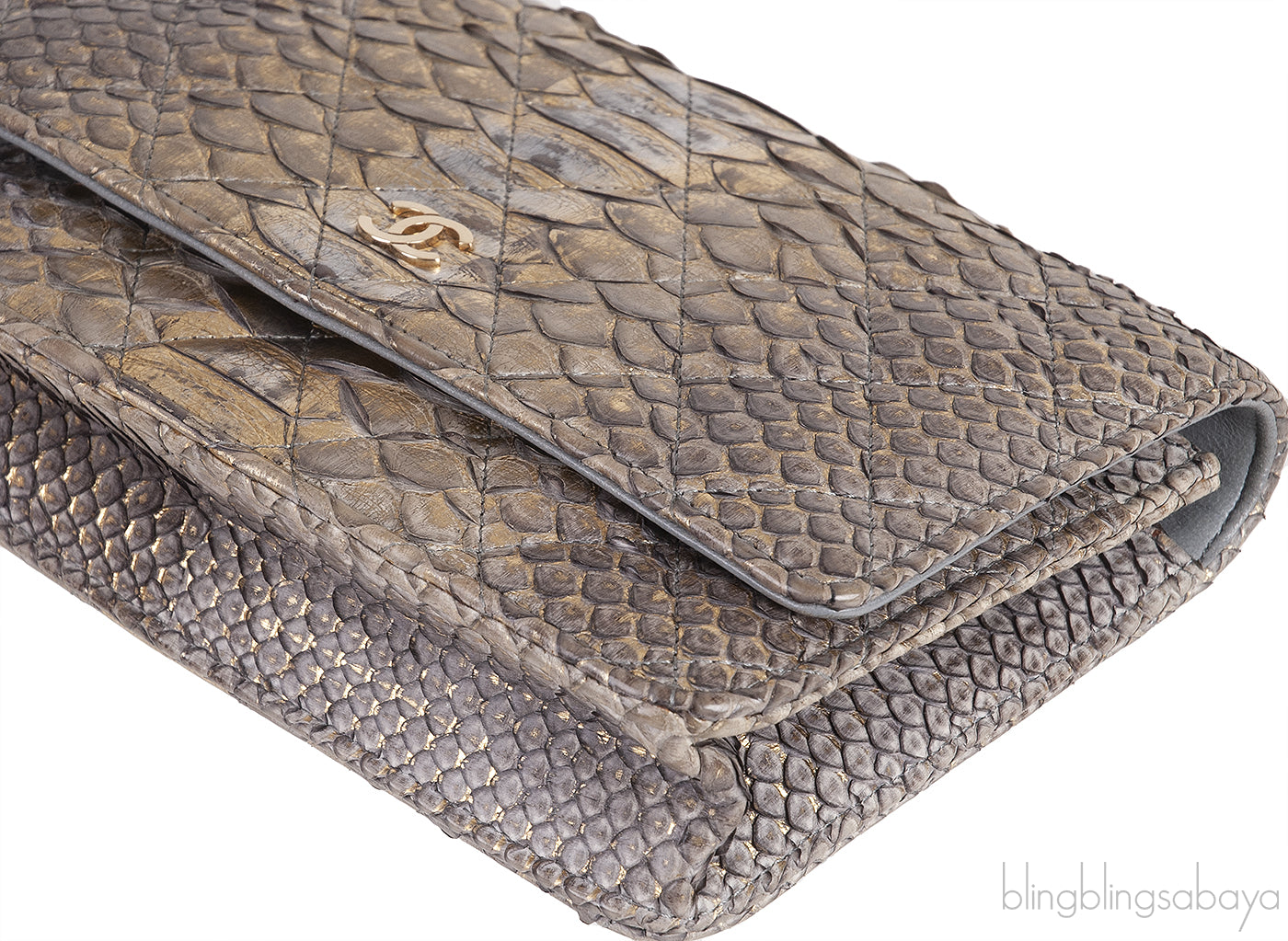 WOC Gold Silver Quilted Python Bag