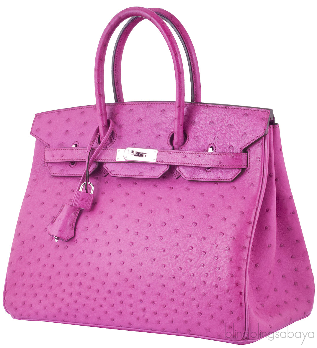 Birkin 35 Ostrich Fuchsia Pink PHW
