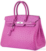 Birkin 35 Ostrich Fuchsia Pink PHW