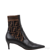 FF Brown Monogram Zucca Logo Print Kitten Boots
