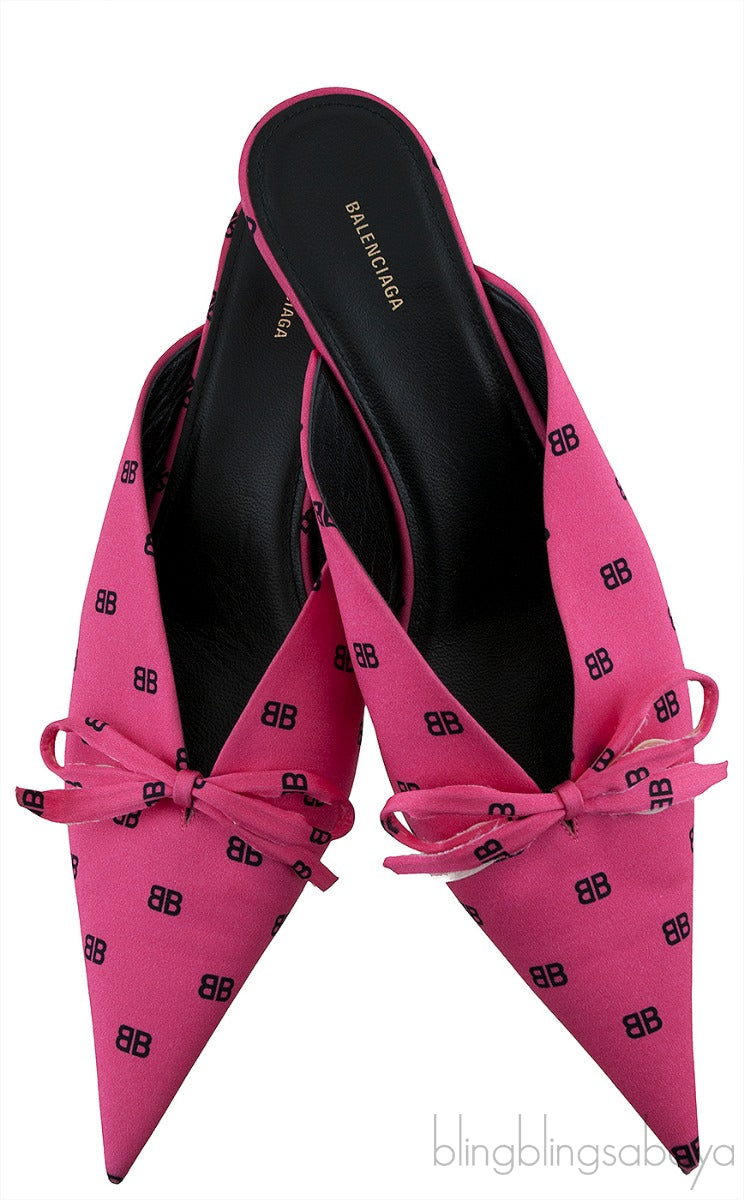 Silk BB Pink Knife Pointed Toe Mules
