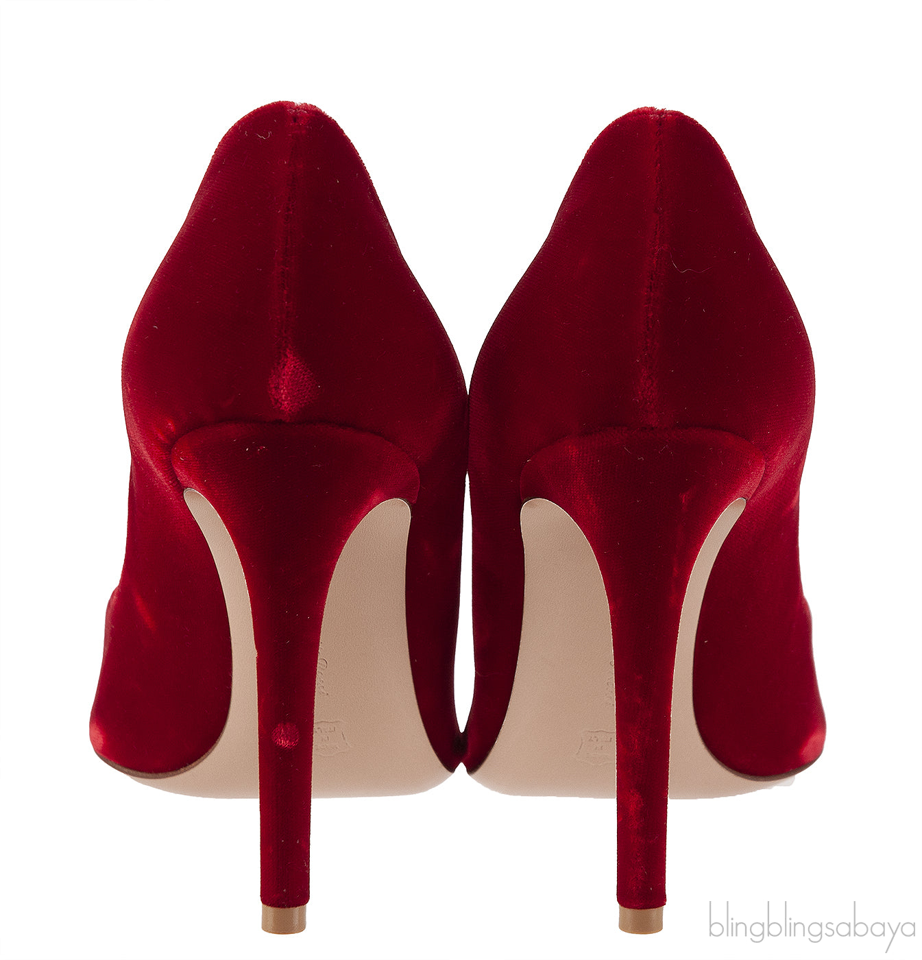 Red velvet pointed toe heels