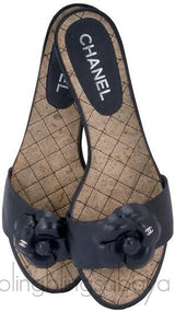 Black Camellia Flat Mules*