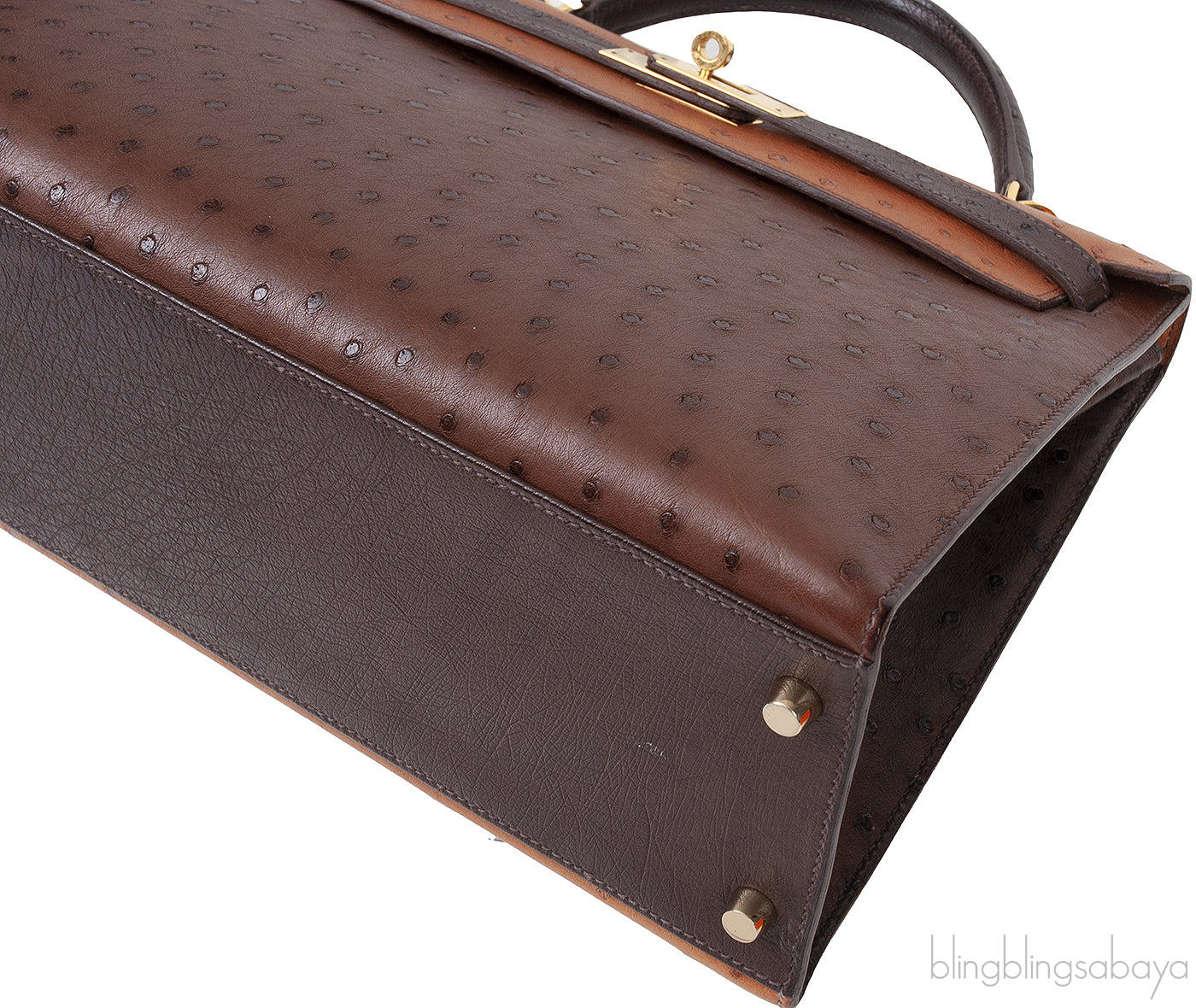 Hermes Kelly 32 Chocolate Natural and Dark Brown Ostrich GHW