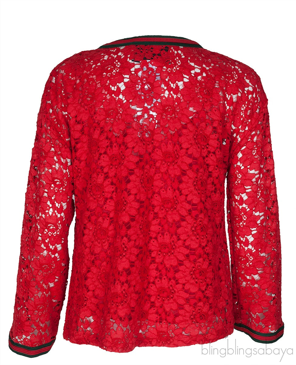 Red Floral Lace Chain Tiger Blouse