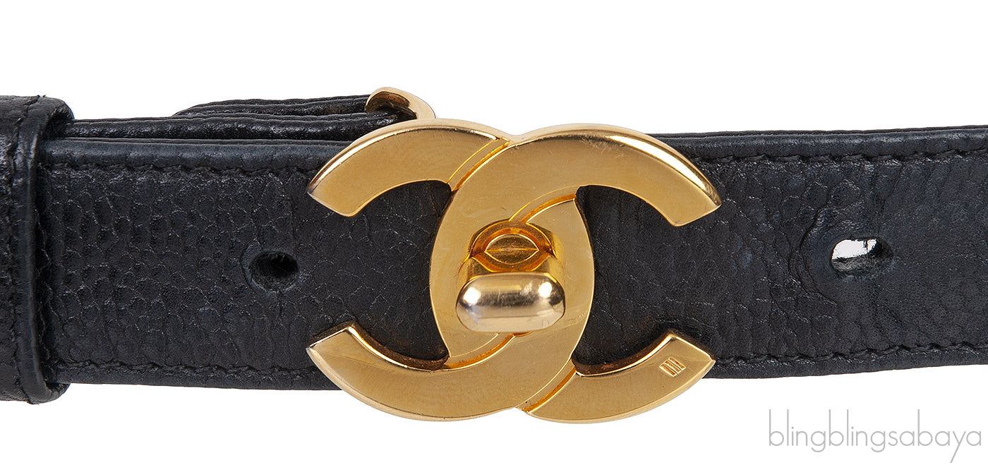 Chanel Black Caviar CC Turnlock Vintage Belt