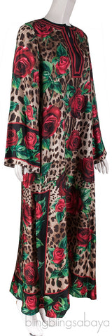 Brown Leopard & Rose Print Kaftan Dress