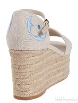 Light Blue/Beige Canvas Monogram Starboard Espadrille Wedge Sandals