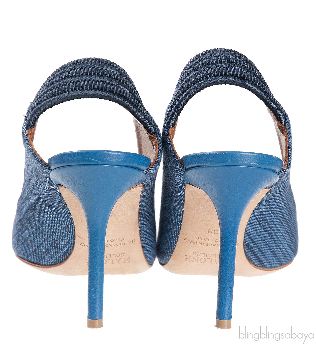 Malone Souliers Denim Pointed Toe Slingback Heels